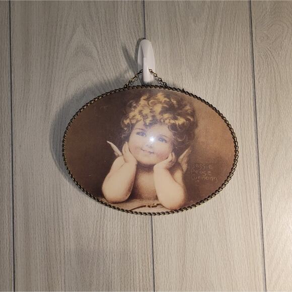 Vtg Bessie Pease Gutmann Framed Print Of Baby Angel W/Chain Edge & Hanger 8x11 - Picture 2 of 7